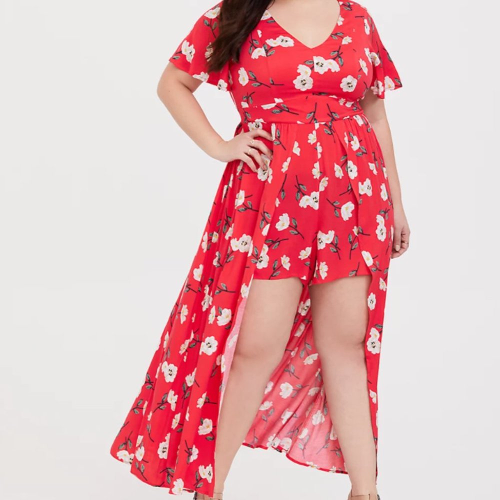 Torrid Red Floral Jumpsuit Romper